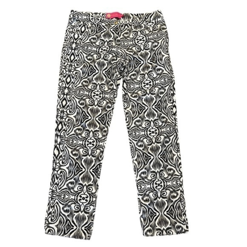 NWOT Macbeth Collection Black & White Baroque Scroll Print Cotton Blend Pants